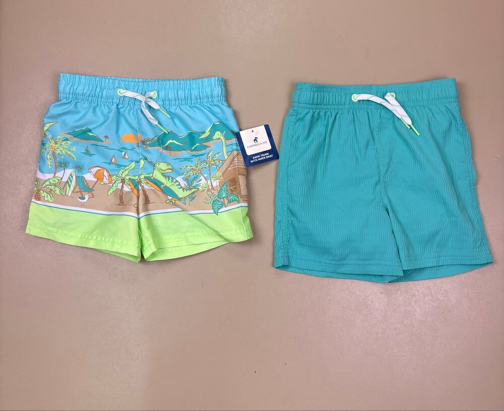 Caribbean Joe Boys Swim Trunks Size 4 XS Dinosaur Tropical Beach Print NWT